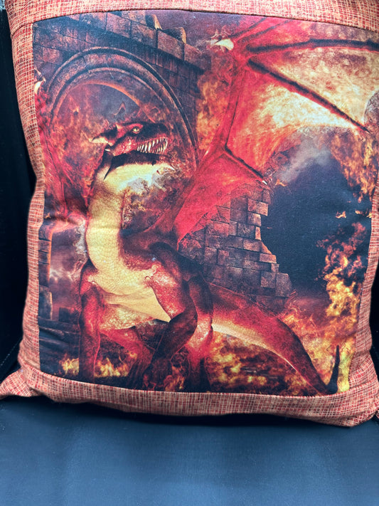dragon red fire pillow