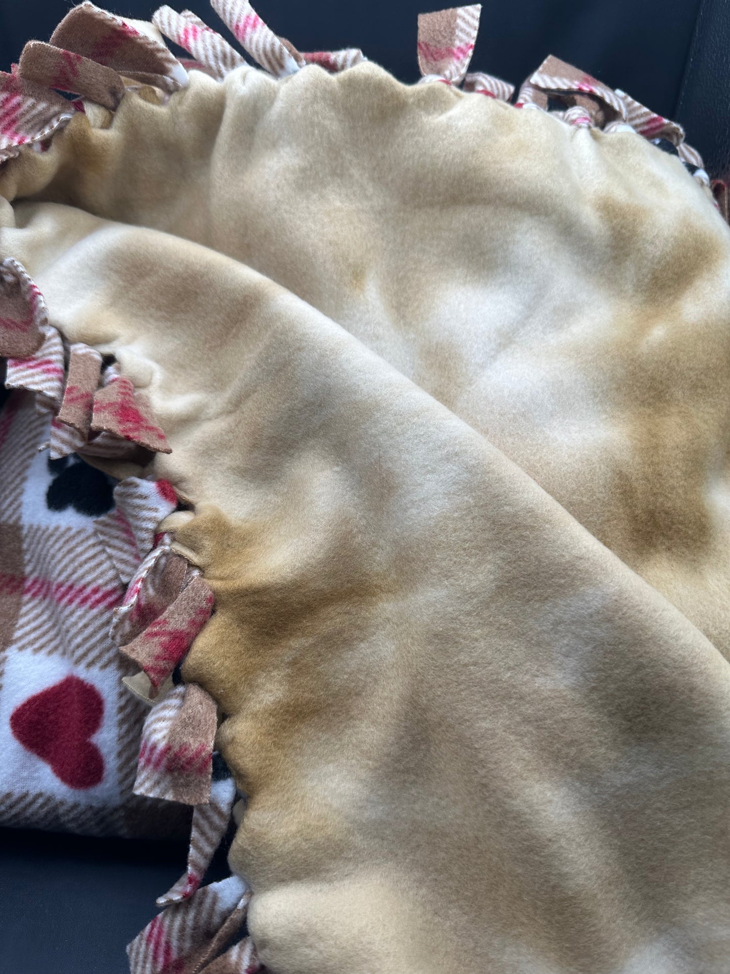 hearts & paws - brown plaid fleece blanket