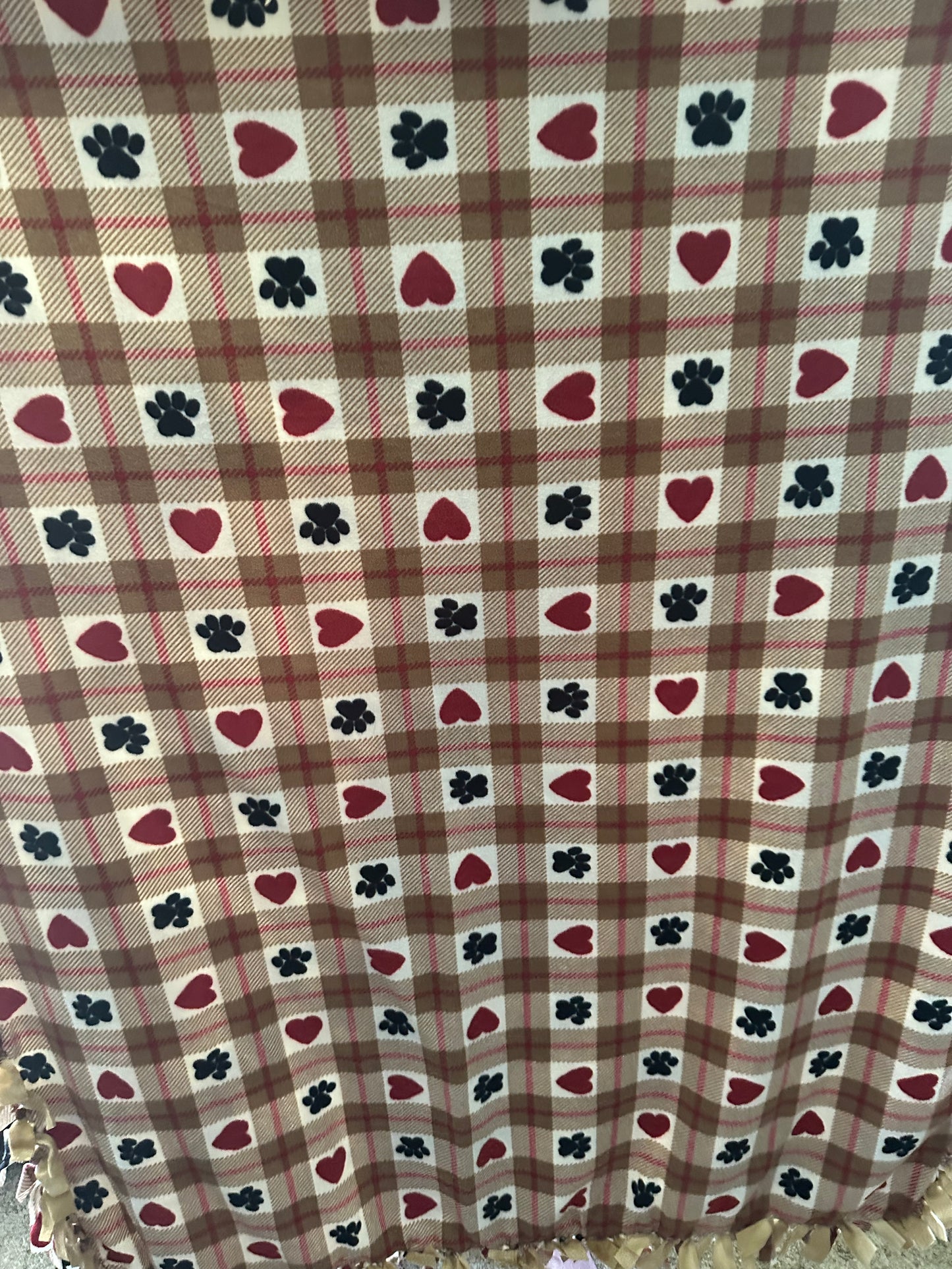 hearts & paws - brown plaid fleece blanket