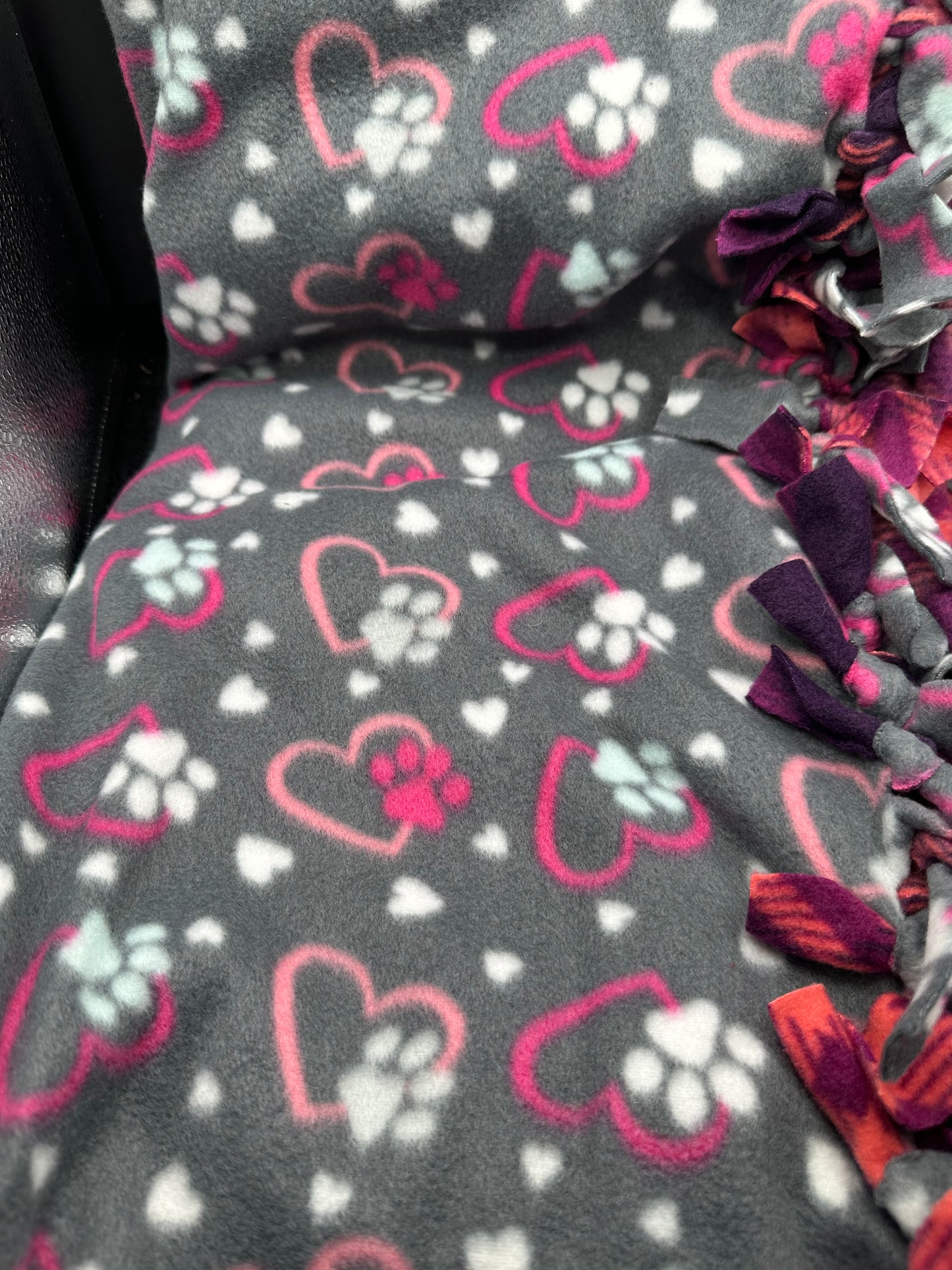 grey with pink hearts & print fleece blanket