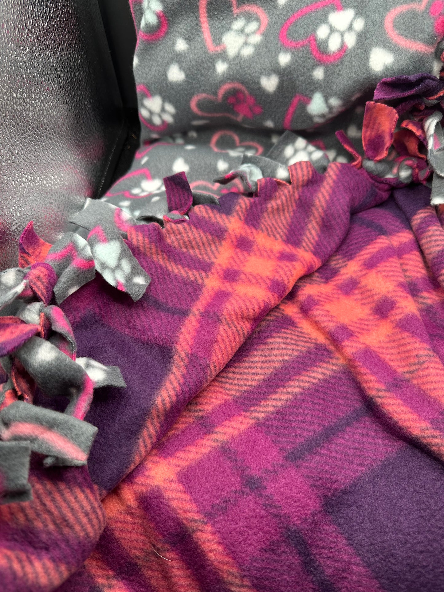 grey with pink hearts & print fleece blanket
