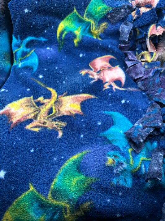 dragons multi color dark blue fleece blanket