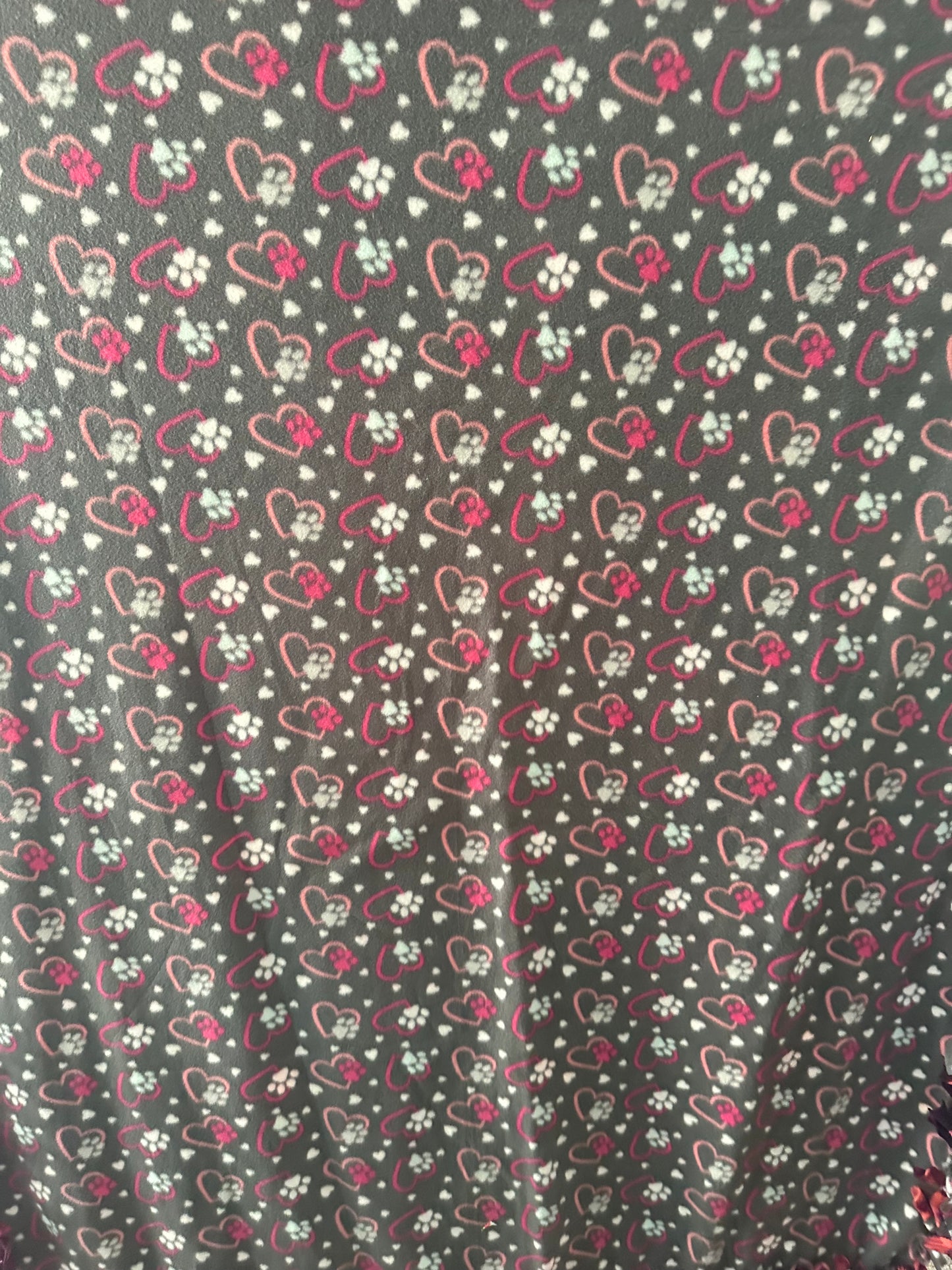 grey with pink hearts & print fleece blanket