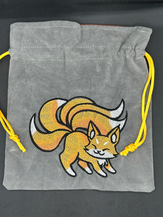 Embroidered Kitsune draw string bag