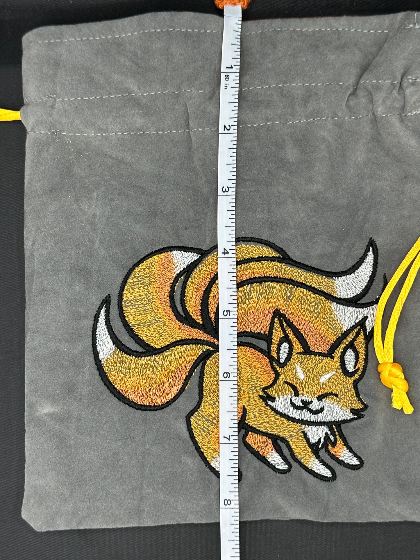 Embroidered Kitsune draw string bag