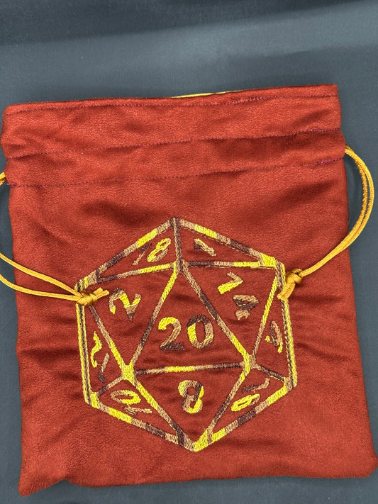 Embroidered D20 dice draw string bag