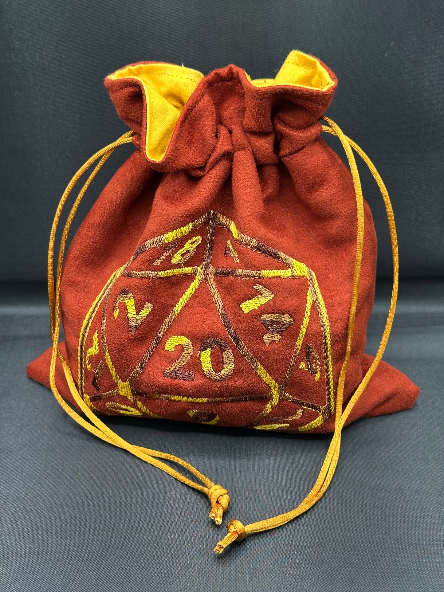 Embroidered D20 dice draw string bag