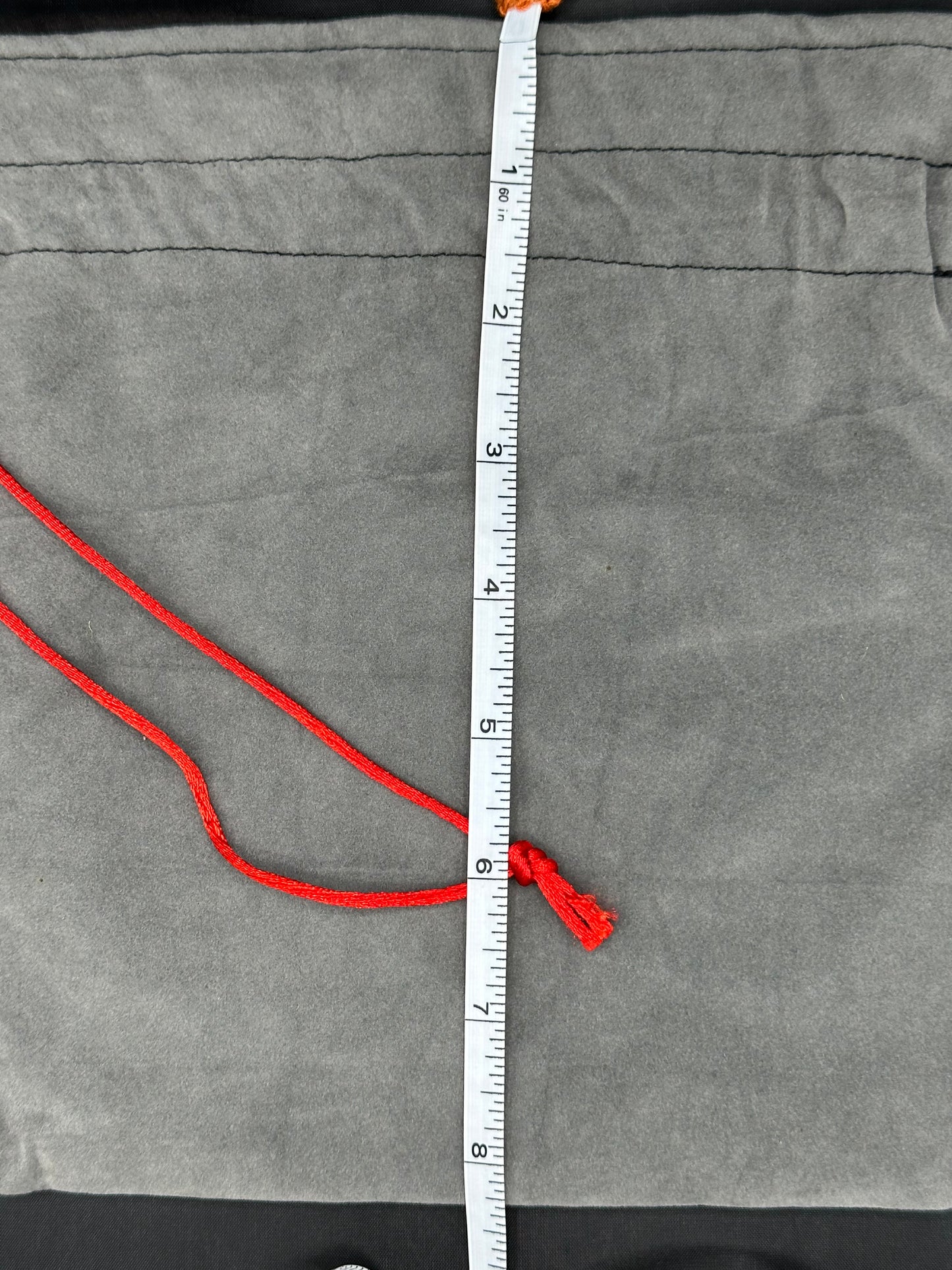 Embroidered Red Jousting Knight grey suede draw string bag