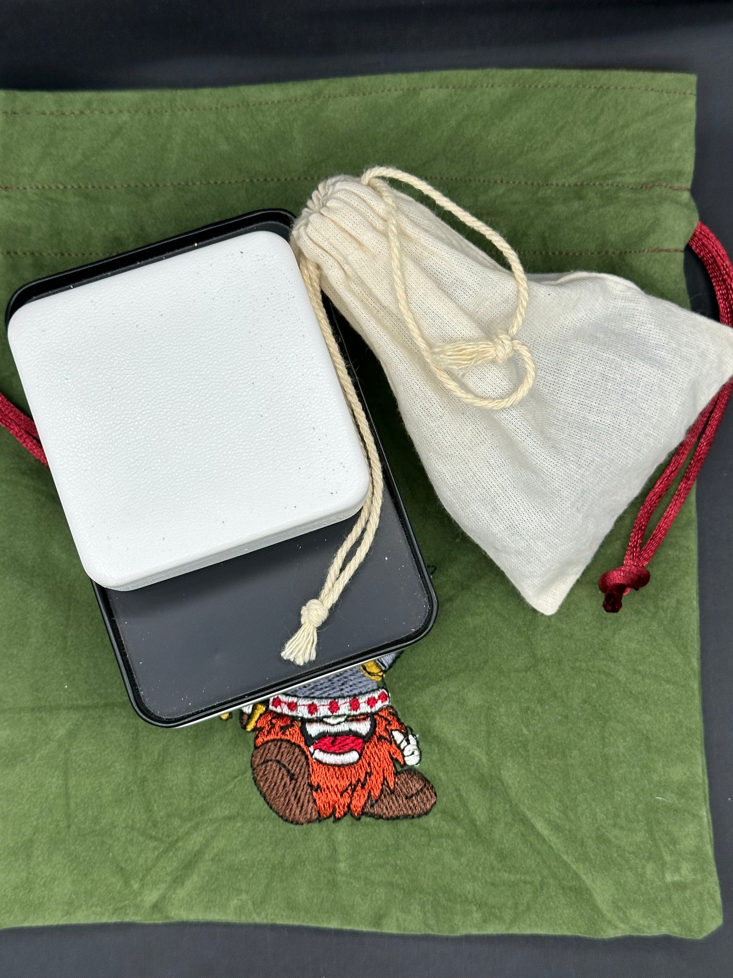 embroidered Viking draw string bag