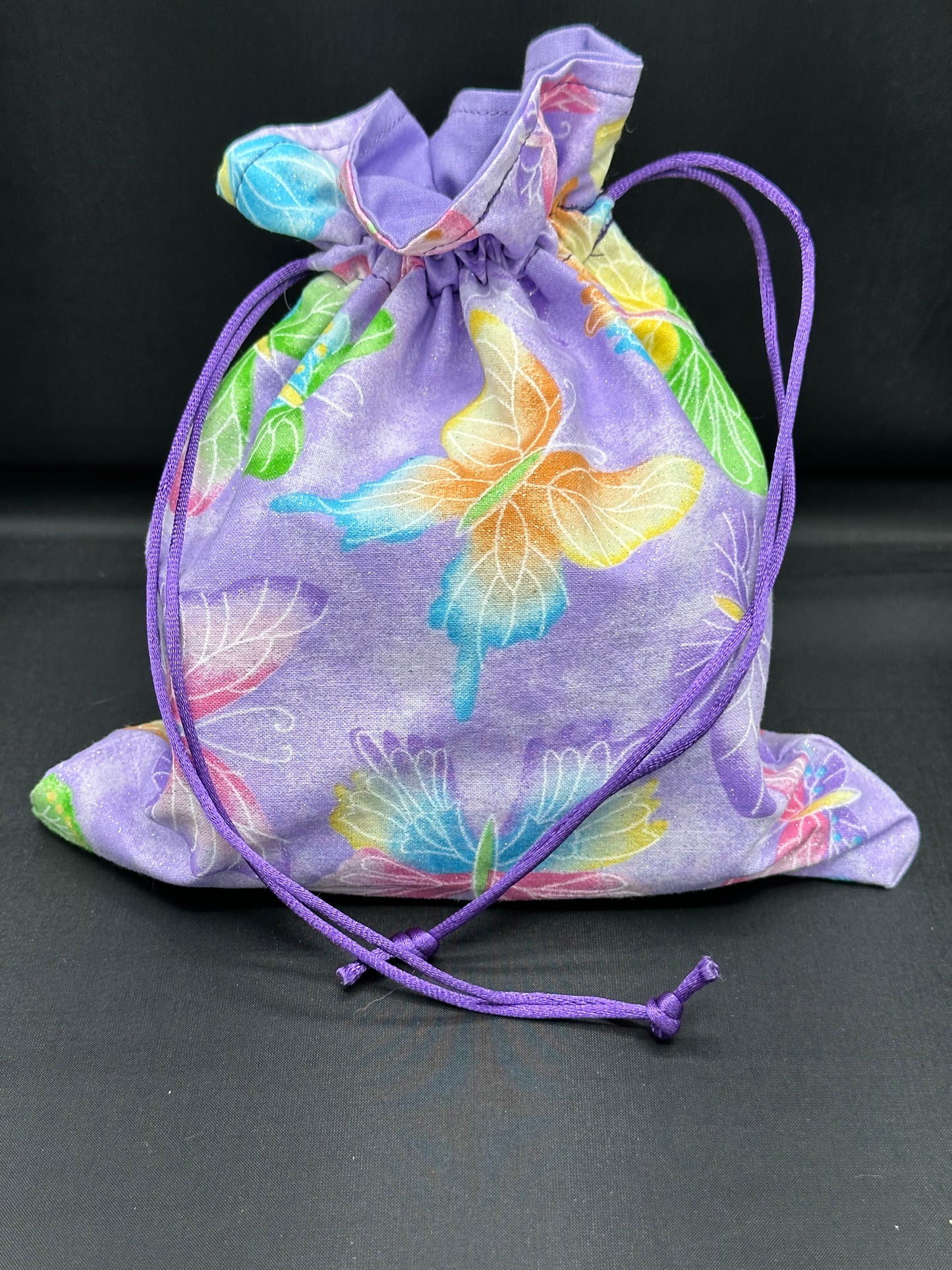 butterflies on purple draw string