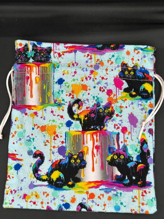 cats & and paint draw string bag