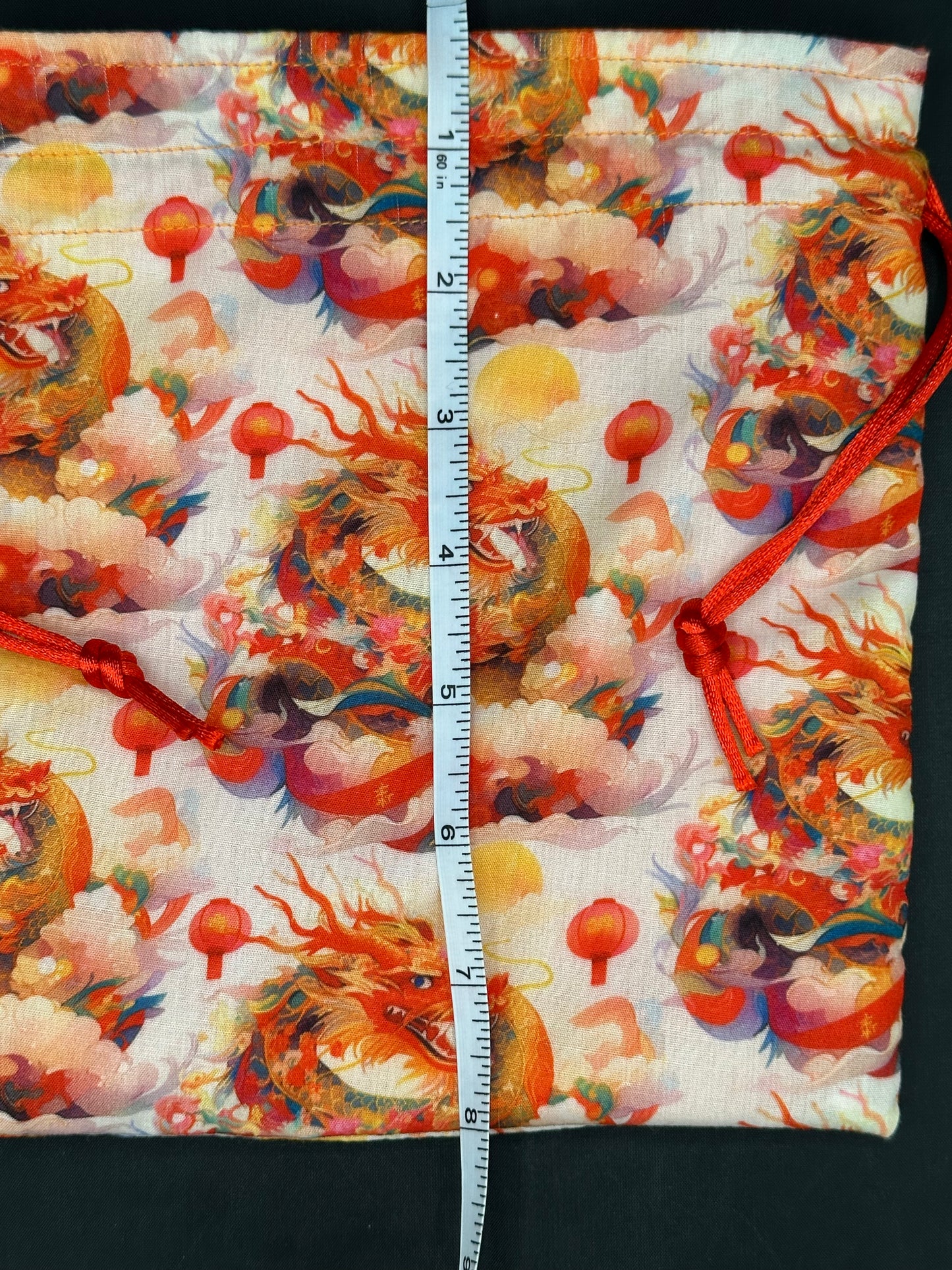gold/red Chinese dragons draw string bag