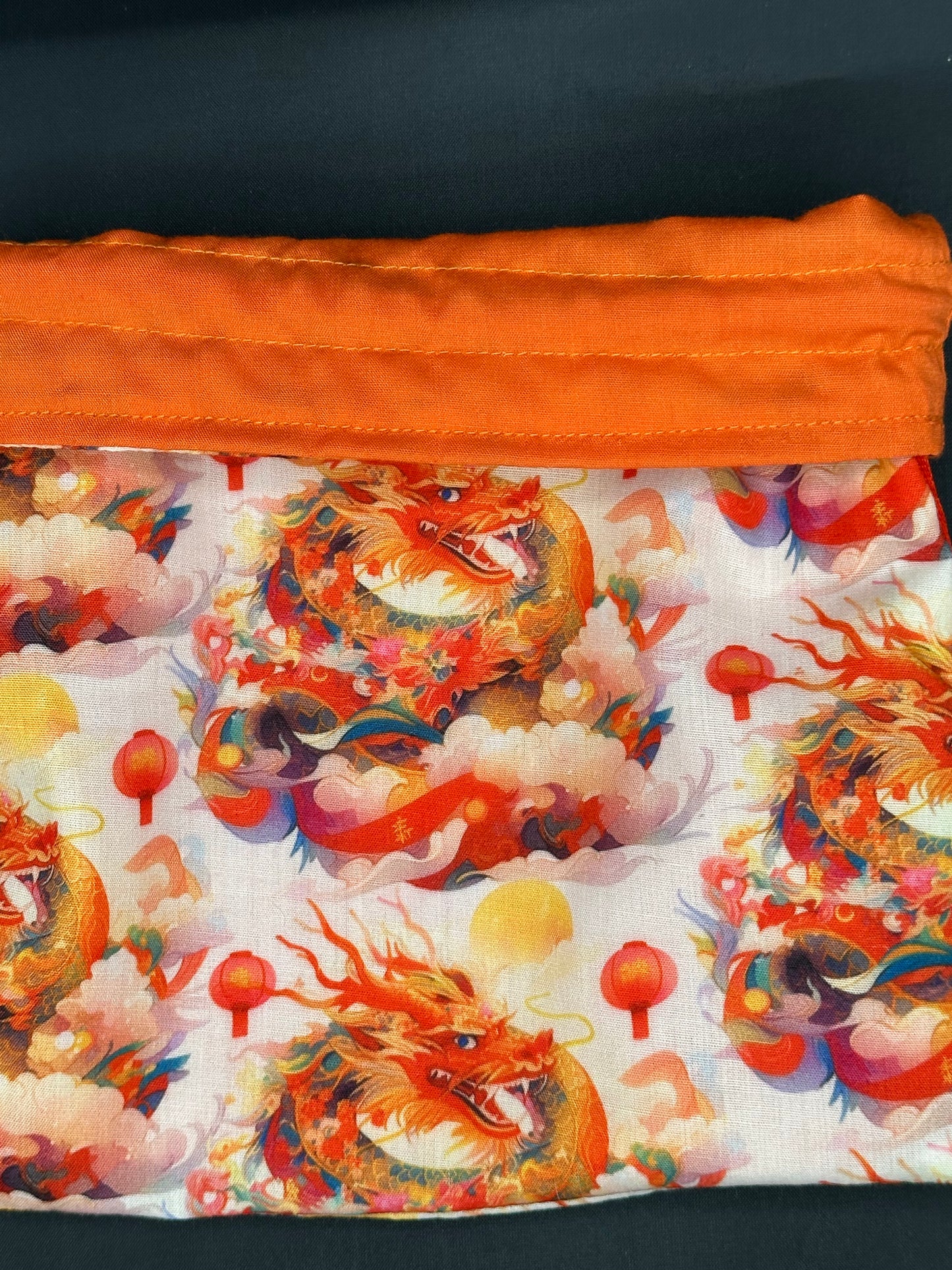 gold/red Chinese dragons draw string bag