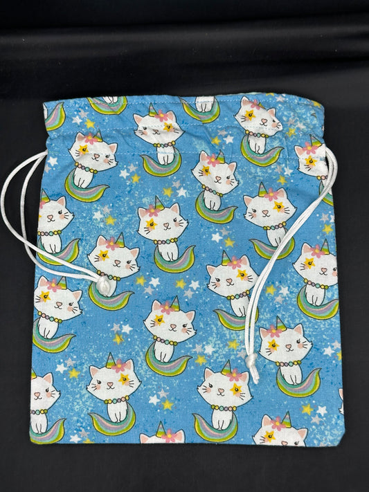 unicorn kitty - green draw string bag
