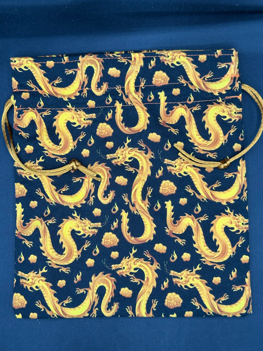 gold Chinese dragons draw string bag