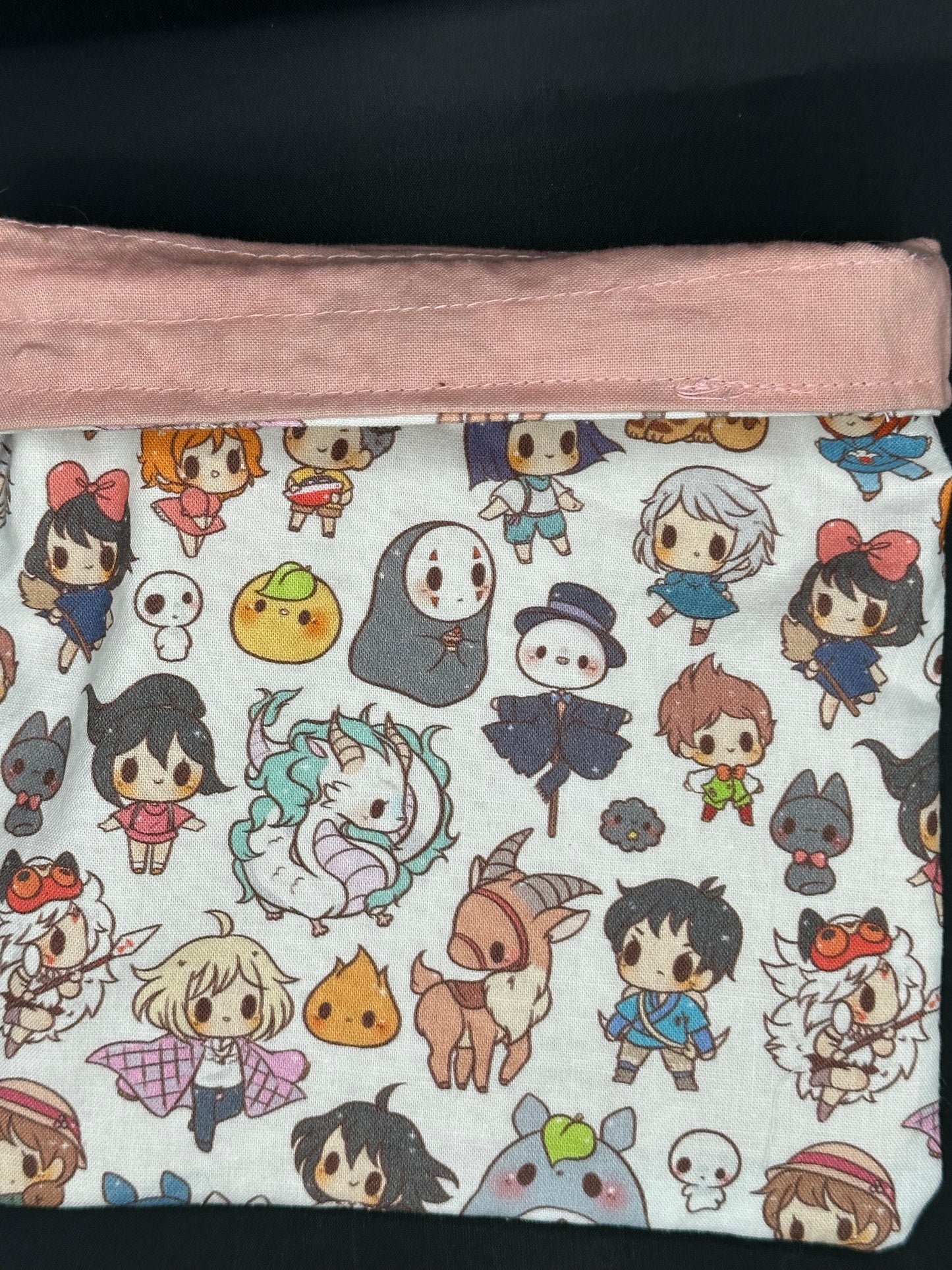 Studio Ghibli characters on white draw string bag