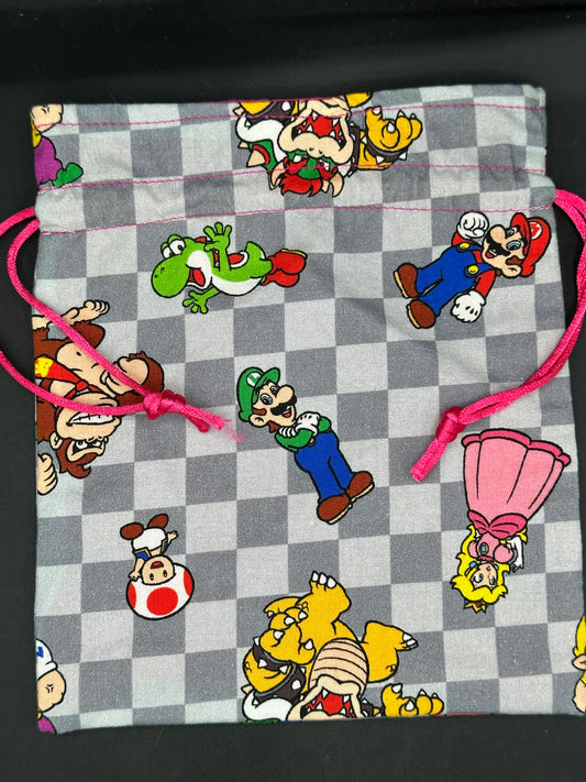 mario - grey squares draw string bag
