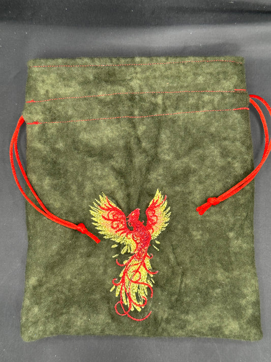 Embroidered phoenix draw string bag