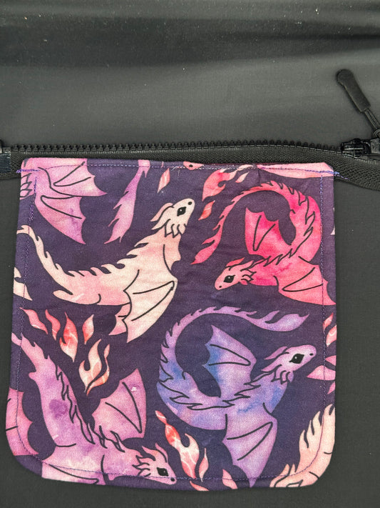 Purple Dragons on purple background 7" purse flap