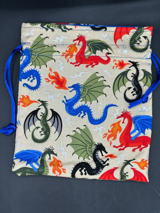 Colorful dragons on tan -  drawstring
