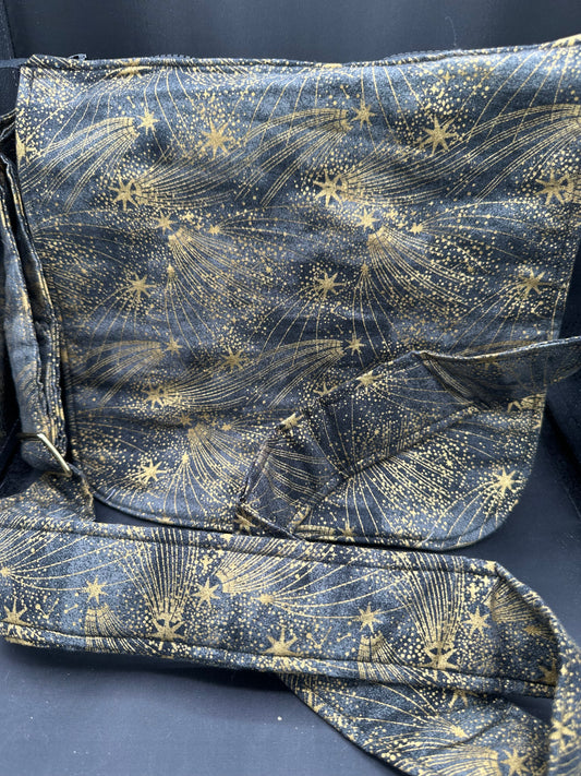 black and gold stars 12" messenger bag