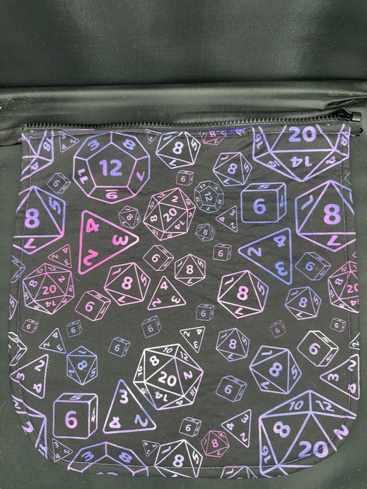 D20 dice on black background 12" purse flap