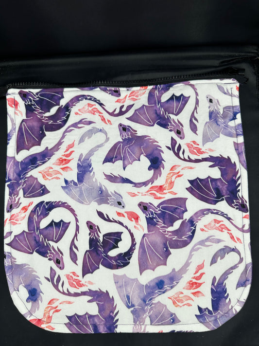 Purple Dragon white background 12" purse flap