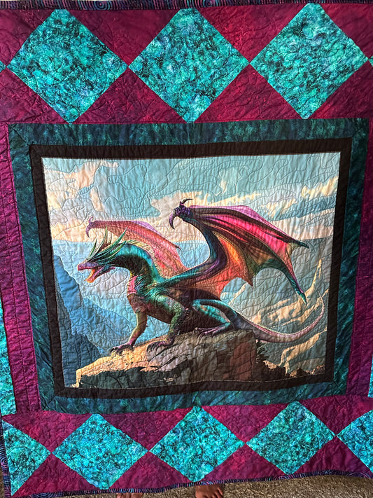 Colorful Dragon with mountain Quilt