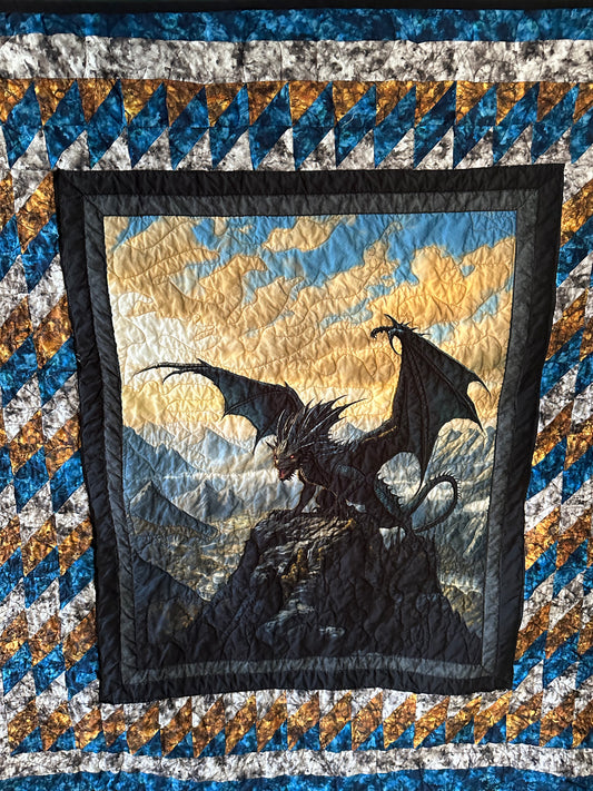 Dragon with mountain Quilt brighter