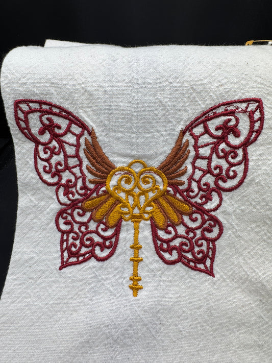 Steampunk butterfly key towel