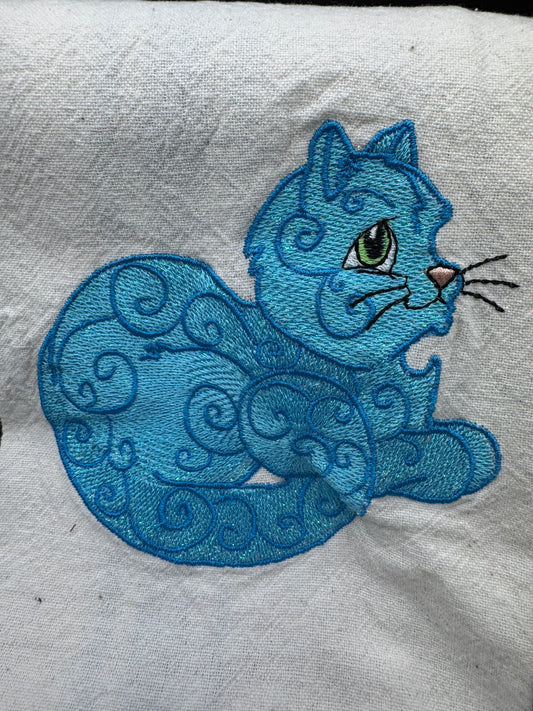 Aqua cat - mylar towel